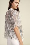 T shirt in pizzo con paillettes e frange Dixie
