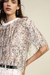 T shirt in pizzo con paillettes e frange Dixie