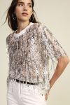 T shirt in pizzo con paillettes e frange Dixie