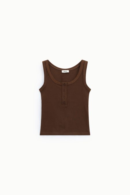 Top a costine con bottoni e scollo rotondo Dixie