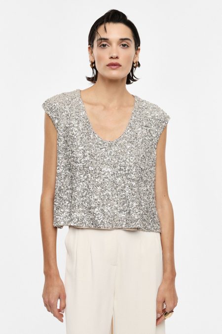 Top corto con paillettes e scollo rotondo Imperial 0