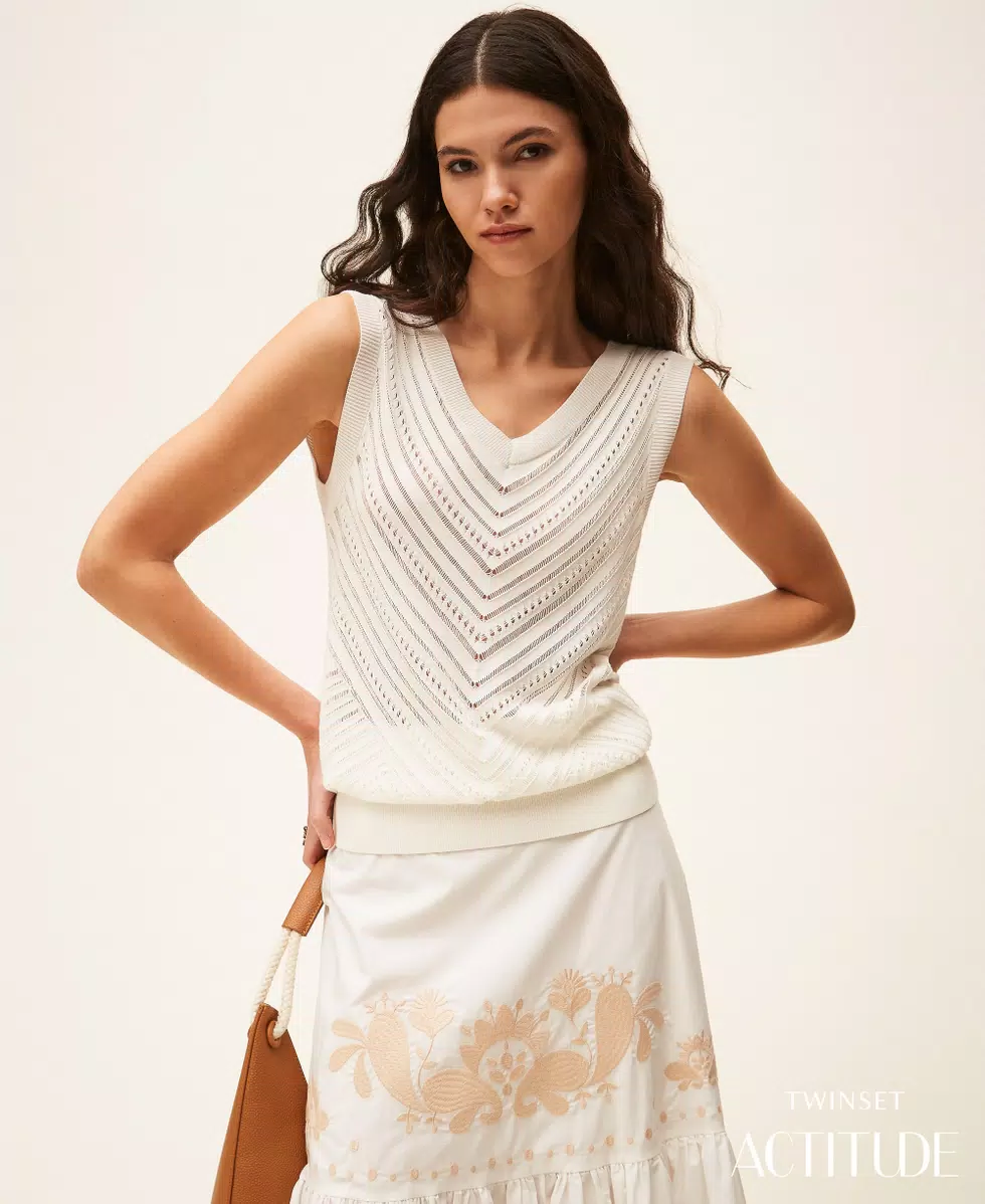 Top in maglia punzonata chevron Twinset Actitude Top in maglia punzonata chevron Twinset Actitude