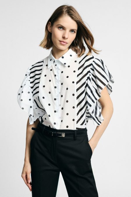 Camicia a pois e righe con maniche ampie Please 1