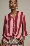 Camicia a righe con maniche 3 4 e colletto alla coreana Dixie 0
