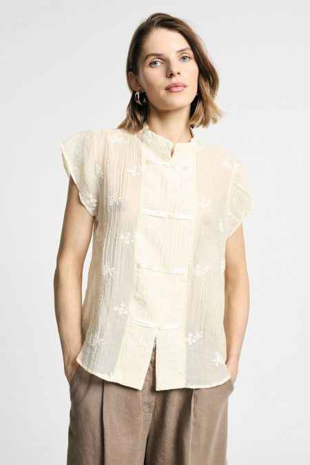 Camicia con colletto coreano e chiusura Please